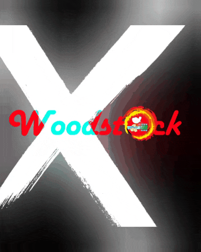 a white x with the word woodstock written in red