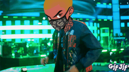a gif of a man wearing a bandana and a mask with the words gif jif below him