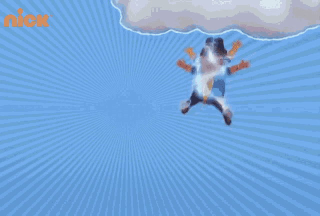 a cartoon character is flying through the air with a nick logo on the bottom right