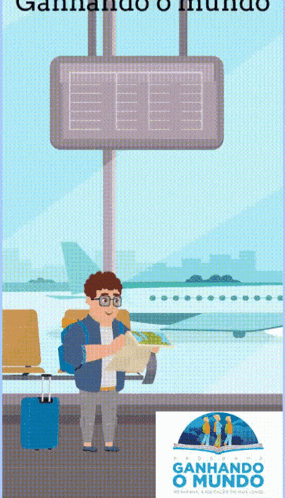 an advertisement for ganhando o mundo shows a man at an airport