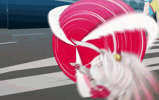 a cartoon drawing of a red and white object spinning