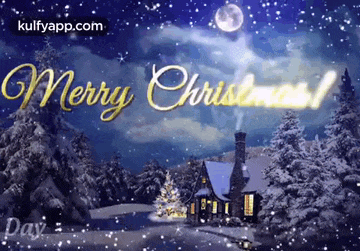 a christmas card with a house in the snow and the words merry christmas .