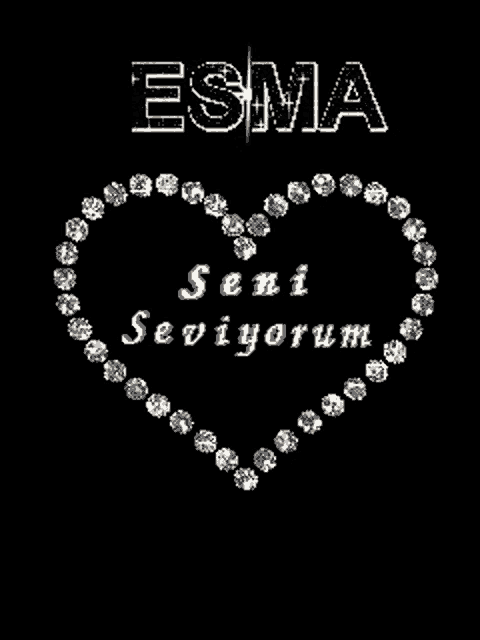 a black background with a heart made of diamonds and the name esma on top