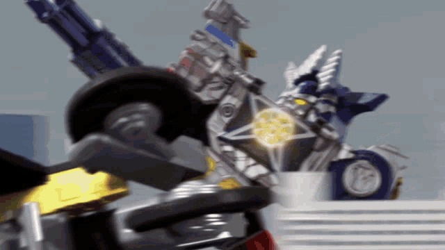 a close up of a toy robot with a shield and a gun