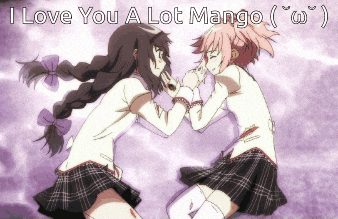 a picture of two anime girls with the words " i love you a lot mango "