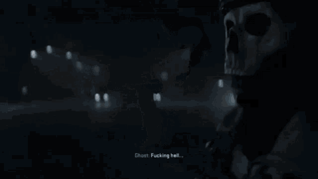 a video game character with a skull on his face says ghost fucking hell .