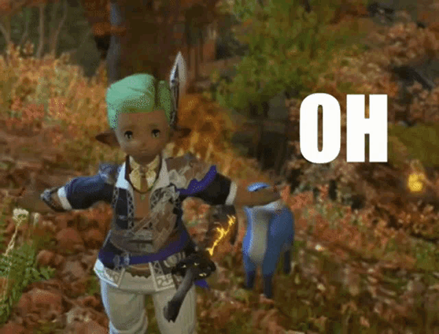 a video game character standing next to a deer with the word no on the bottom right