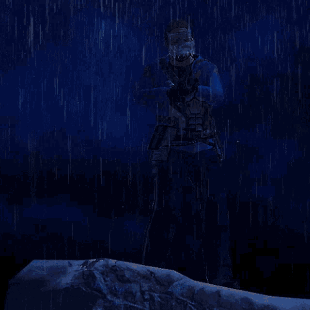 a man in a mask stands in front of a storm