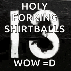 a black and white photo of the number 13 with the words `` holy forking shirtballs wow = d ''