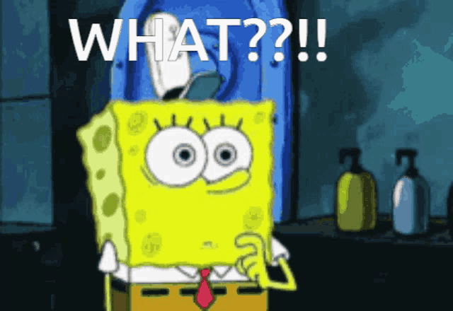 a cartoon of spongebob saying " what ?? "