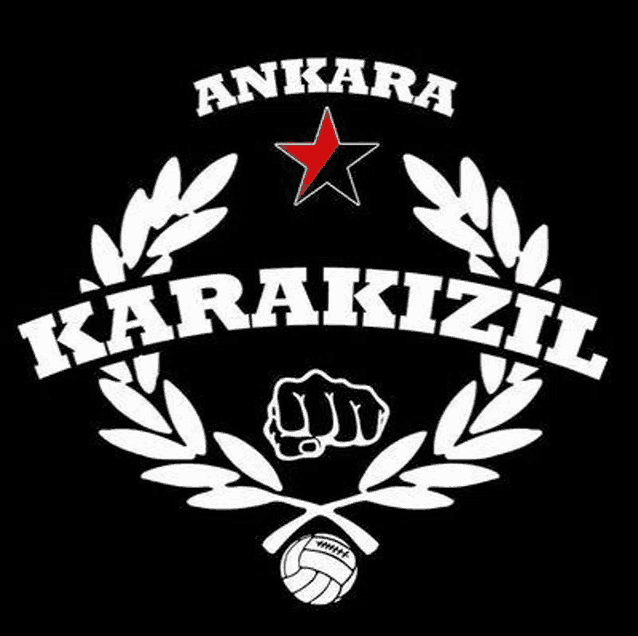a logo for a volleyball team with a fist , laurel wreath , and a volleyball .