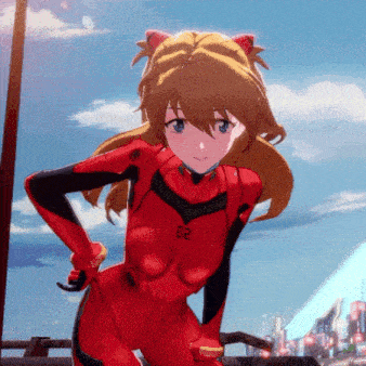 a girl in a red suit with the number 02 on her chest is standing on a balcony .