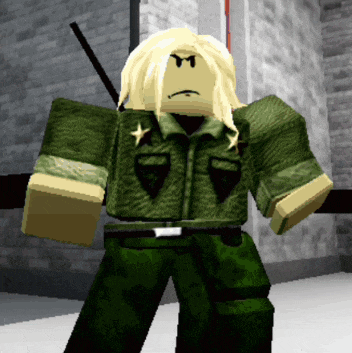 a cartoon character in a green uniform with a m on his face