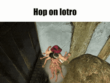a screenshot of a video game with the words hop on lotro