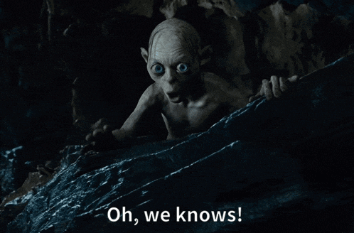 a cartoon character says " oh we knows " while standing in the water