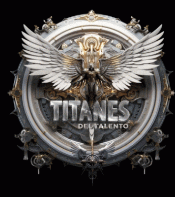 a logo for titanes del talento with a statue of a man with wings