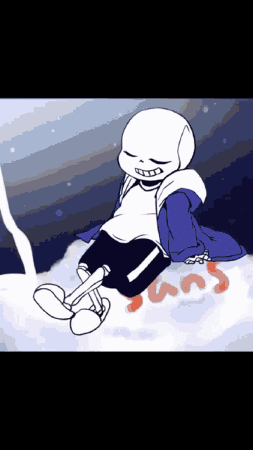 a drawing of a skeleton wearing a blue jacket