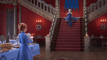 Olaf'S Frozen Adventure Elsa Coming Down The Stairs GIF - Olaf'S Frozen Adventure Elsa Coming Down The Stairs Decorating GIFs