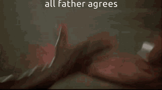 two men arm wrestling with the caption " all father agrees " above them