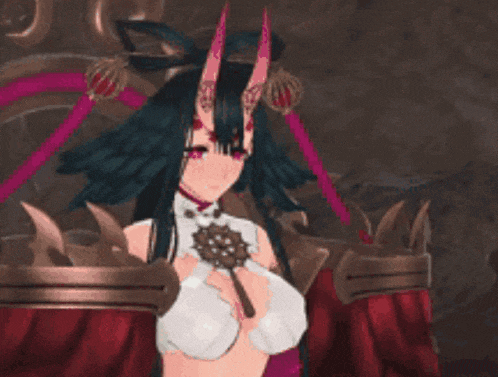 a video game character with horns and a compass