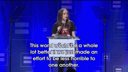 a woman is giving a speech at a podium and says this world would be a whole lot better if we just made an