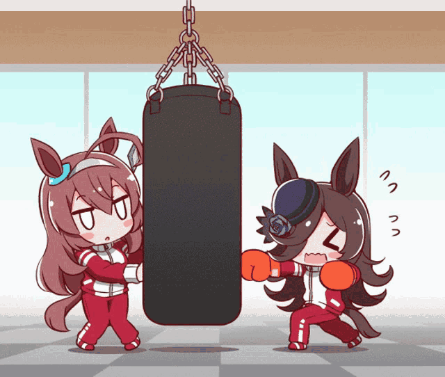 a cartoon of two horses boxing a punching bag