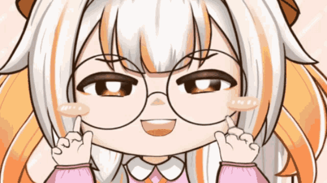 a cartoon drawing of a girl wearing glasses and making a peace sign