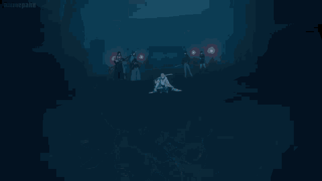 a silhouette of a person in a dark room with the word anime on the bottom left