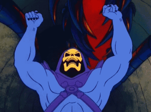 a cartoon character with a yellow skull on his face