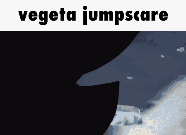 a black and white image with the words vegeta jumpscare