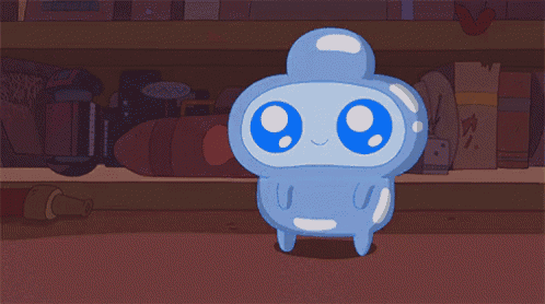a cartoon character is holding a piece of bread in his hand