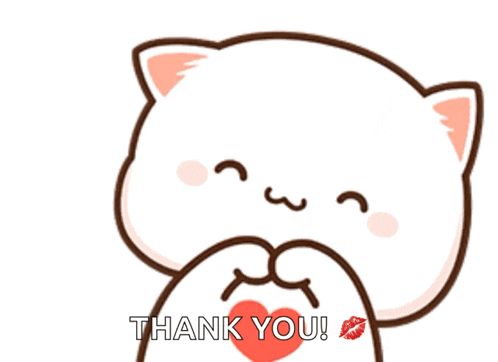 a cartoon cat says thank you with a kiss