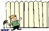 a cartoon of a boy painting a fence with the words " i love dad "