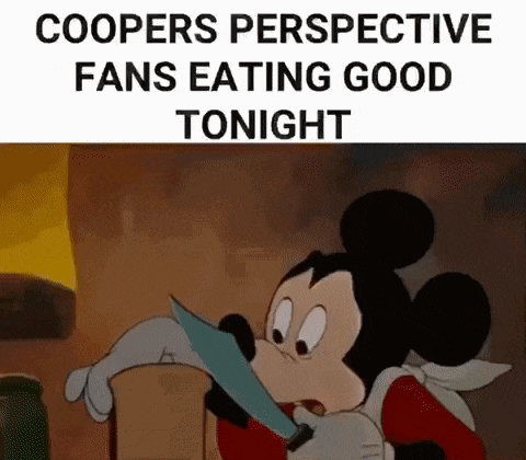 a cartoon of mickey mouse holding a knife and a piece of bread .