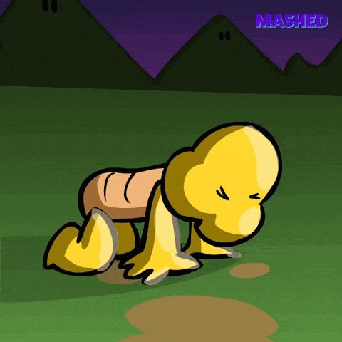 a cartoon character is crawling in a field and the word mashed is above it