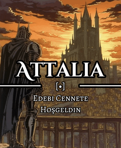 a poster for attalia shows a knight standing in front of a large castle