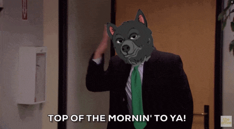a man in a suit and tie says " top of the mornin ' to ya ! "