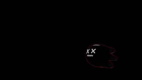 a black cat with white crosses on its eyes is floating in the air .