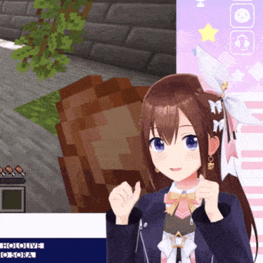 a girl giving a thumbs up next to a screen that says hololive osona