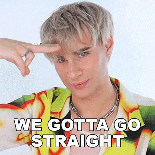 a man in a colorful shirt with the words we gotta go straight written on it