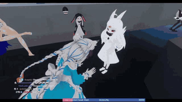 a screenshot of a video game shows a girl laying on the ground and a white rabbit standing next to her