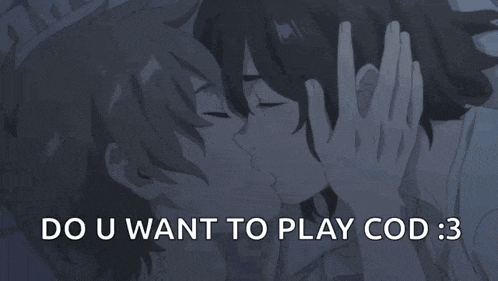 a couple kissing with the words do u want to play cod : 3