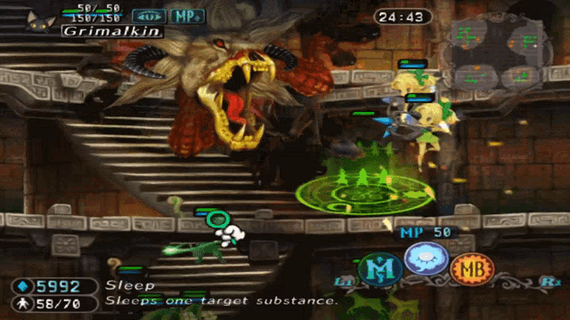 a screenshot of a video game with a monster called grimalkin