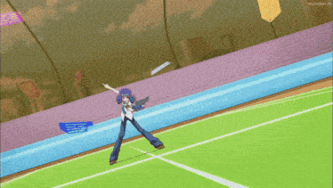 a person playing tennis with a sign that says " tokyo "