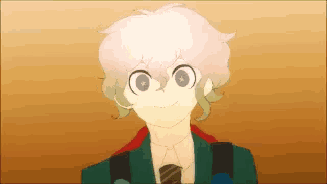 a cartoon of a boy in a green jacket and tie with a backpack .
