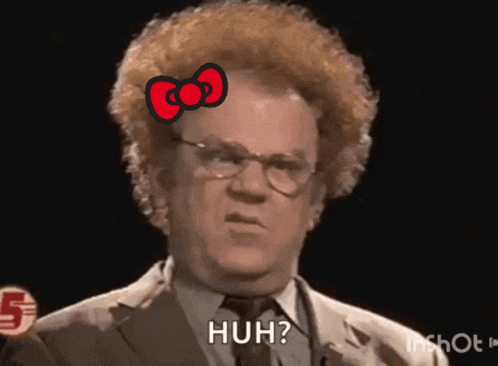 a man with curly hair has a hello kitty bow on his head
