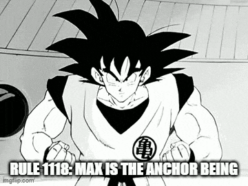a black and white drawing of goku from dragon ball z with the caption `` rule 1188 : max is the anchor being ''
