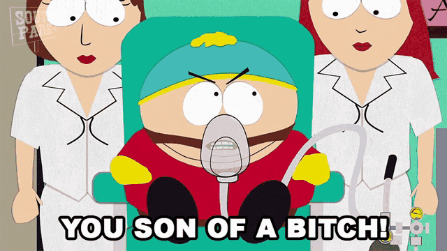a cartoon of a man with an oxygen mask says you son of a bitch