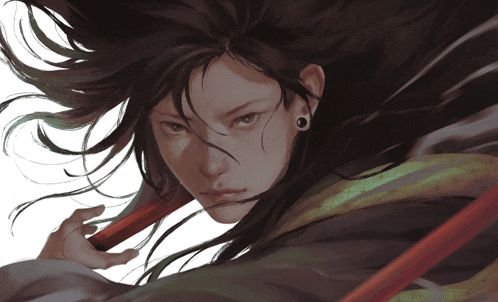 a painting of a woman with long hair and piercings