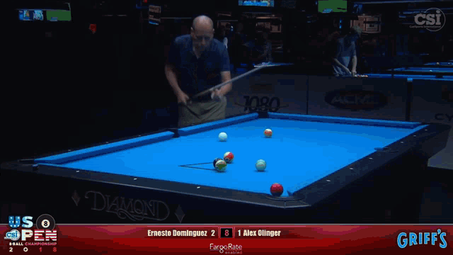 a pool table sponsored by griff 's is shown
